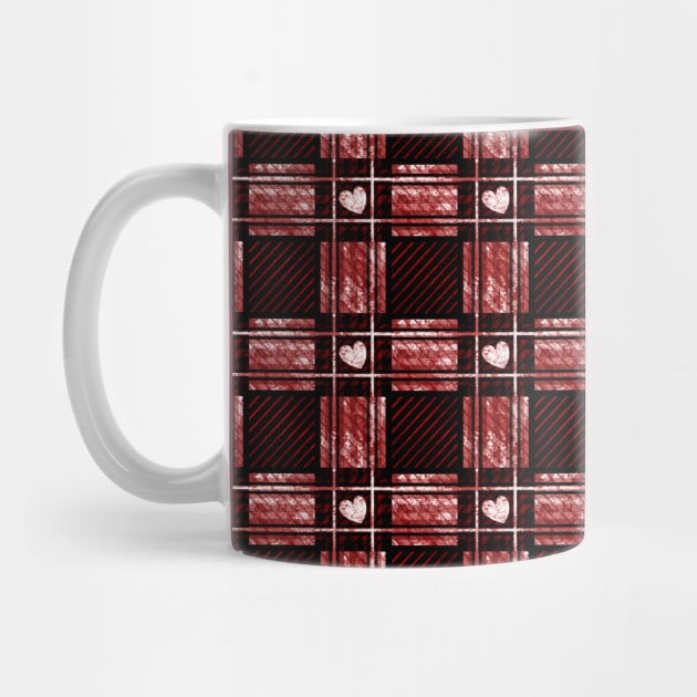 White Heart Red Plaid Pattern by DeneboArt